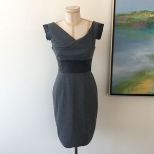 Maggy London Grey Knit Dress w/ Vegan Leather Dtl